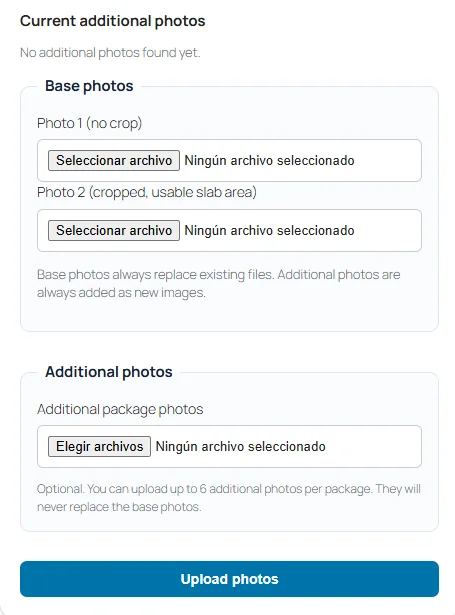 Upload slab photographs